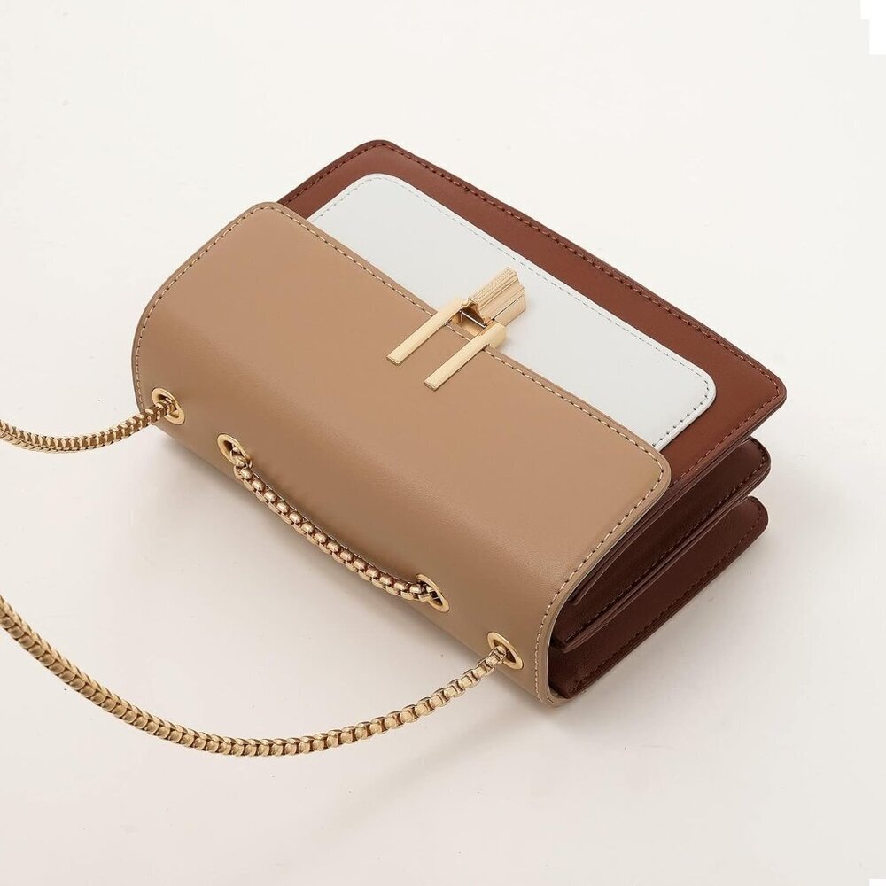 Women Brown Imported Faux Leather Twist Lock Crossbody Designer Handbags - Picture 4 of 8